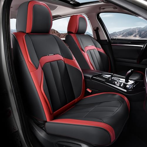 Image of Coverado Car Seat Cover, Cover for Cars Front Seat, Premium Leather, Universal Fit Waterproof Seat Protectors, Car Seat Cushion Non-Slip for Most Cars-Black Red