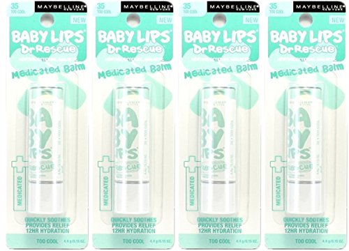 Maybelline New York Baby Lips Dr. Rescue Medicated Lip Balm, Too Cool #35, 0.15 Ounce, (Pack of 4)