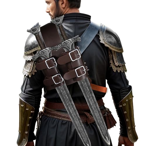 YAIZLBCA Medieval Sword Sheath Faux Leather Double Back Sword Frog, Adjustable Sword Holster, Middle Ages Pirate Viking Costume Renaissance Accessories