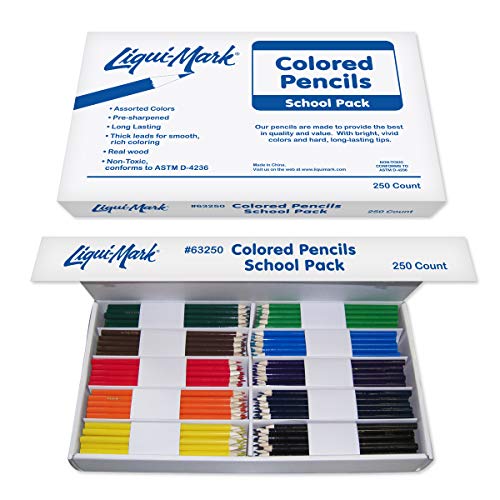 250 Count Colored Pencils Classroom Pack - 25 Each of 10 Colors - 7