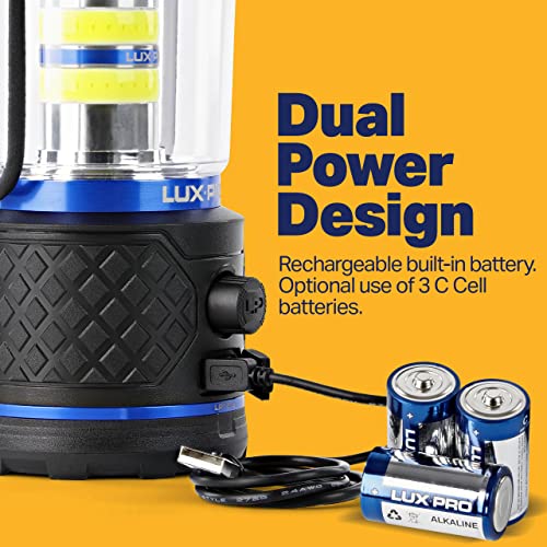 Luxpro Rechargeable Dual-Power 1100 Lumen Led Lantern For Up To 150 Hours Of Use - Camping Lantern With Built-In Power Bank - Dimmable Led Light With Ipx4 Water-Resistant Rating #TOP2