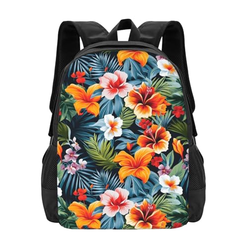 Topical Flowers Palm Leaves Backpack Large Capacity Backpacks Leisure Travel Daypack 12.5X5.5X16.5 inch