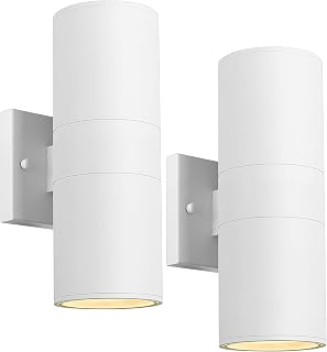 Ken & Ricky Cylinder Outdoor Wall Sconce Lights,Up and Down, White, 2 Pack | Aluminum Waterproof Outdoor Wall light,No Glare,Exterior Lighting Fixtures,E26 Base,For Porch House Garage Front Door Patio