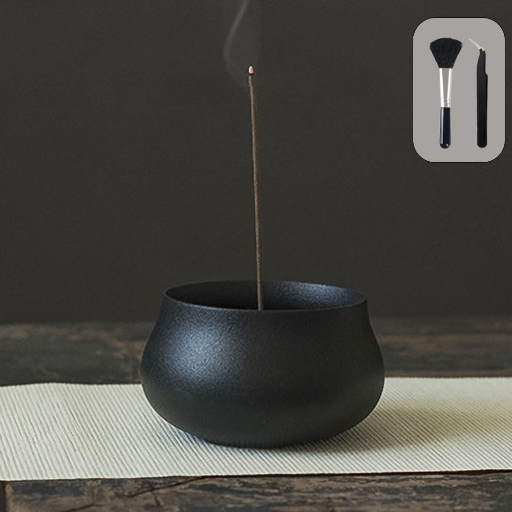 Nannlia [New] Improved and Expanded Incense Holder, Stylish, Ceramic, Incense Burner, Incense Holder, Interior, Luxurious, Cute, Stylish, Japanese Style, Indoor, For Buddhist Altar (Black) : Home & Ki
