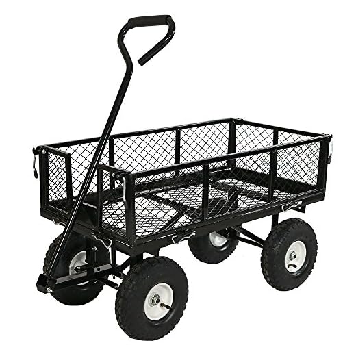 Sunnydaze Garden Cart, Heavy Duty Collapsible Utility Wagon, 400 Pound Capacity, Black