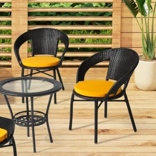 Image of PRATHAM India 2+1 Outdoor Indoor Patio Set Bistro Set Rattan Set Lawn Balcony Hall Outdoor Garden Chair Table Set (Black & Yellow)