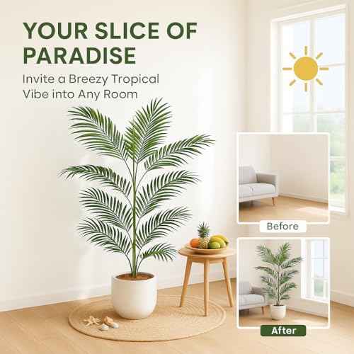 Image of Kayra Decor 4 Feet Palm Tree - Artificial Plant for Home Decor Natural Looking Plant Decor Big Fake Ornamental Plants with Pot Lightweight Indoor Artificial Plants for Living Room, Office