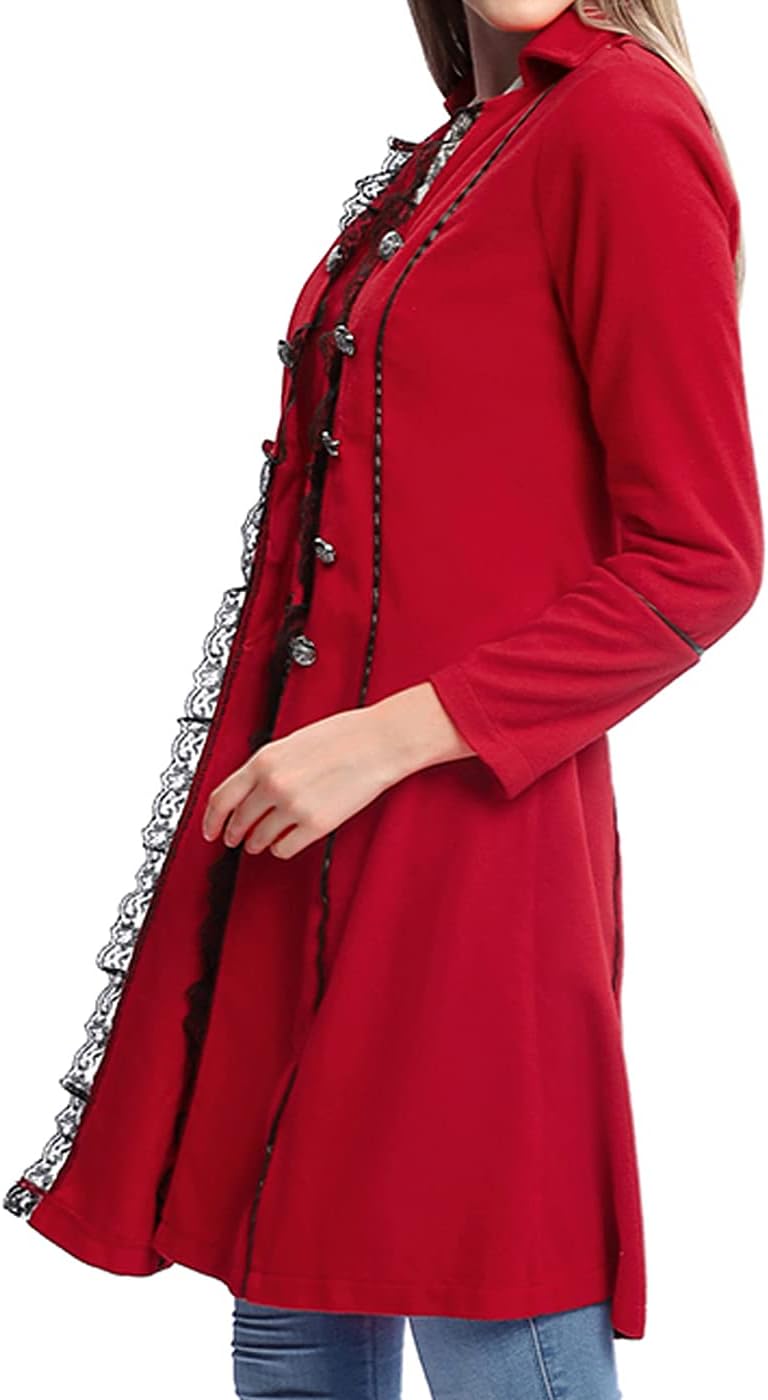 BITSEACOCO Women Renaissance Steampunk Jacket, Medieval Halloween Costumes Gothic Victorian Pirate Tailcoat Frock Coat
