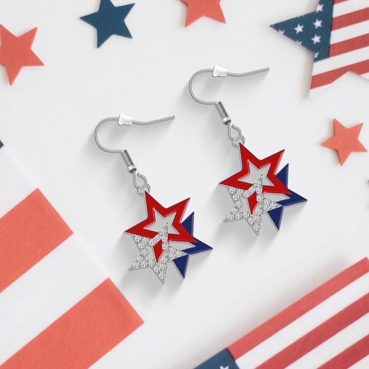 4th of July Earrings, July 4th Independence Day Accessories, Patriotic Earrings for Women, Red White and Blue Metal American Flag Earring, Patriotic American Flag Star Jewelry - Image 5