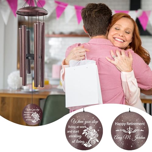 Image of ASTARIN Custom Retirement 36 inch Wind Chimes for Women Man 2024, Happy Retirement Gift Going Away Farewell Gifts for Teacher Coworkers Mom Dad Nurse Boss, Personalized Wind Chime Retiree Gift Ideas