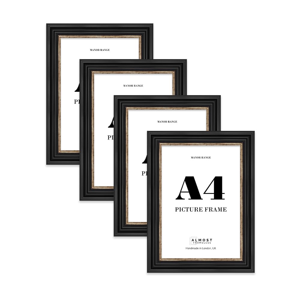 A4 Picture Frame, Display A4 Pictures (21.1 x 29.7cm) - Black & Gold Refined 42mm Edge Gallery Wall - 4 Pack โ image 1