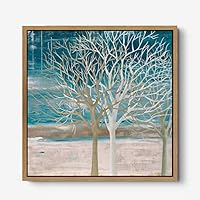 Framed Canvas Wall Art Gold Trees and Colorful Landscape Canvas Prints Home Artwork Decoration for Living Room,Bedroom - 16x16 inches
