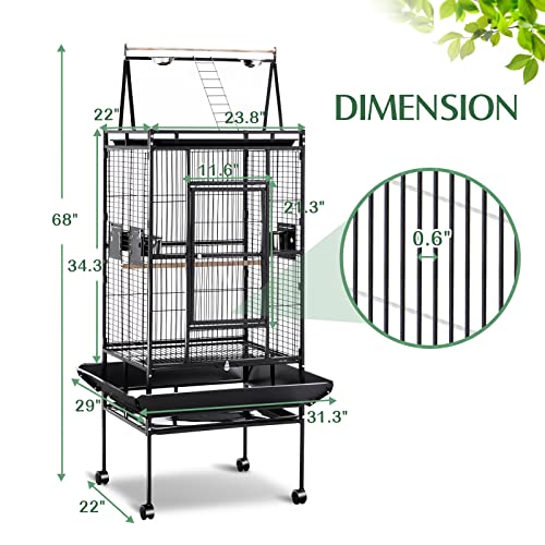 Homguava Bird Cage With Play Top And Rolling Stand Bird Cage For Parakeets, Parrot, Cockatiel, Chinchilla, Conure, Cockatoo, Lovebird, Pet House Wrought Iron Birdcage, Black (68-Inch) #TOP4