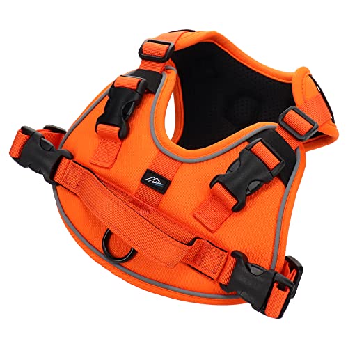 [??:Hakusan] Zero 4 Dog Harness Made by Japan, Mesh, Comfortable, Adjustability, Friendly, Removable Patch, Useful Handle, S- Medium Dog, Orange