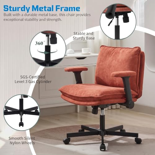 Image of DROGO Zen Pro Criss Cross Legged Office Chair for Work from Home with Flip-Up Armrest & Wide Thick Cushion Seat | Computer Study Chair with Adjustable Height, Recline & Heavy Duty Metal Base (Orange)