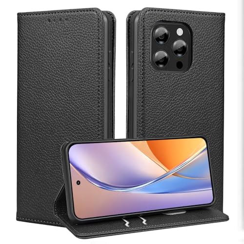 JNERBUYI Flip Handyhülle für Oukitel C3 mit Starker Magnet Schutz, Litchi PU Lederhülle mit Anti-Fingerprint, Luxuriöse Wallet Hülle. Schwarz