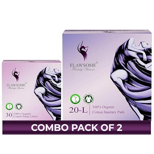 Flawsome 100% Organic Sanitary Pads | High Absorption | Cotton Sanitary Pads | Soft and Rash Free | Toxin-Free (Liner -30 Pads-20, L)