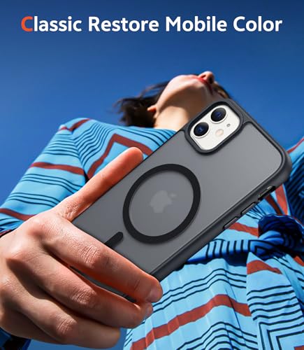 Image of FNTCASE for iPhone 11 Case Matte: Magnetic Phone Cases Compatible with Magsafe Slim Anti Yellowing Military Grade Drop Protection Rugged Shockproof Protective Translucent Cell Cover (C-Black)