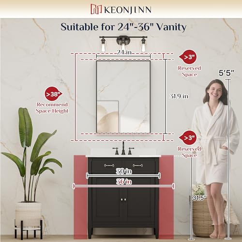 Image of Keonjinn 24x32 Inch Black Bathroom Mirror for Over Sink, Modern Farmhouse