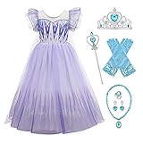 Vestido de punto suave con motivo estampado en la parte delantera. Incluye una capa larga de organza fija con lentejuelas brillantes.