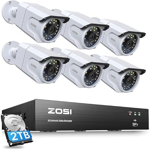 ZOSI 4K PoE Security Camera System with Audio,6pcs 8MP Outdoor Indoor PoE IP Cameras,Night Vision,Human Detection,Smart Light Alarm,8Channel H.265+ NV