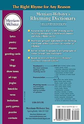 Merriam-Webster's Rhyming Dictionary, Second Edition, Trade Paperback #TOP1