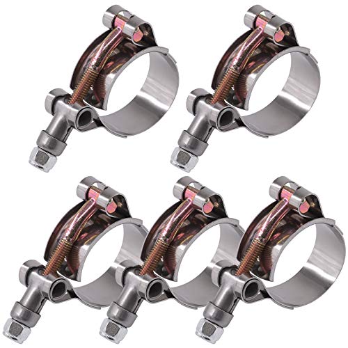 Glarks 5Pcs 32-37mm Stainless Steel T-Bolt Hose Clamps Turbo Intake Soft Hose Intercooler Clamps
