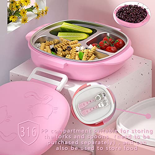Stainless Steel Lunch Box For Toddlers Girls-Thermal Leakproof Bento Box 3-Compartment Double-Deck Ideal Portion Sizes For Ages 1 To 3, Pre-School Daycare Lunches And Kids Snack Container（Pink） #TOP1