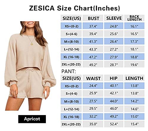 ZESICA Women's Casual Long Sleeve Solid Color Knit Pullover Sweatsuit 2 Piece Short Sweater Outfits Sets,Apricot,Small