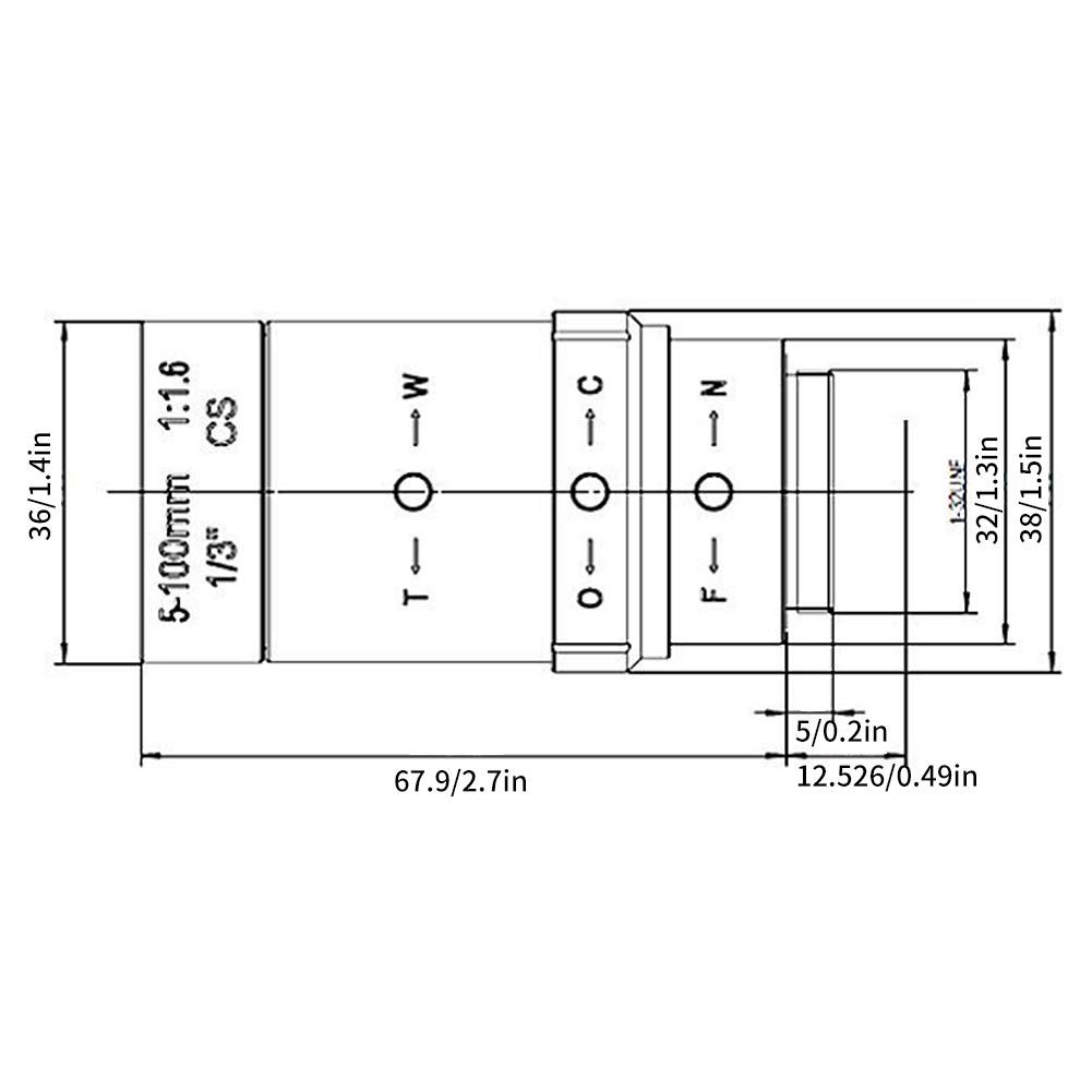 Sutinna 5-100 mm Zoomobjektiv, 1,3 MP, f/1,6, CS-Mount, Aluminiumlegierung, Manueller Fokus, Optischer Zoom, 20:1, Hohe Kompatibilität, Geringe Verzerrung
