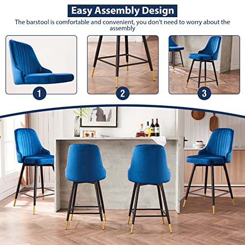 Wisoice Swivel Bar Stools Set Of 2 Counter Height Barstools With Back And Footrest Modern Kitchen Tall Velvet Bar Stool Chairs For Island Blue #TOP5