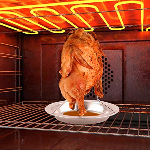 Chicken Roaster Rack,2 Pack Stainless Steel Beer Can Chicken Holder Vertical Roaster Rack Chicken Roasting Rack Roasting Pan for Grill Oven BBQ - Thumbnail 5