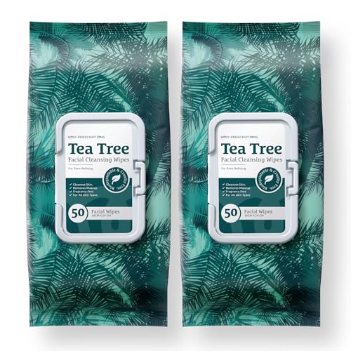 Body Prescription Makeup Cleansing Wipes - Gentle and Effective Face Wipes, 50 Count (Pack of 2), Tea-Tree