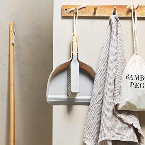 Salter LASAL71427WEU7 Warm Harmony Dustpan and Brush Set, FSC Bamboo Handle, Recycled Plastic, Slim Brush Head for Reaching Corners, Cleaning Hard Floors, Wood/Title/Laminate & Carpets