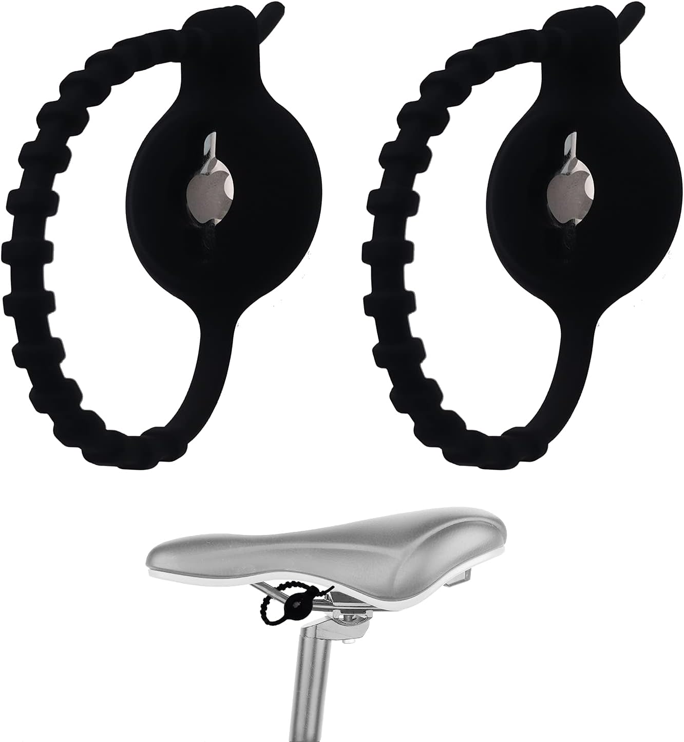 Bike Mount Holder Compatible with Airtag, Waterproof Elastic Silicone Attachment Loop, Easy Attach to Bicycle Reflector Hidden Under Seat, Black 2 Pack
