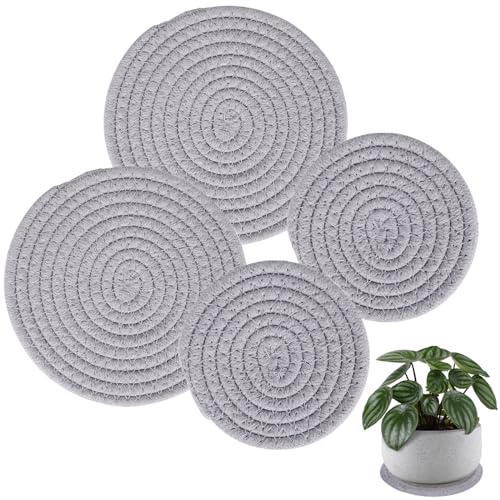Image of 4 PCS Plant Coasters 4 & 7 Inch Woven Plant Saucer Coaster for Gardening Indoor and Outdoor Pots (Grey)