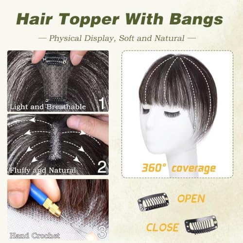 Hovoto Pony Haarteil, Echthaar Clip in Bangs, One Piece Clip in Pony, Extensions Natürliche Bangs, Pony Extension Echthaar für Damen, A, braun