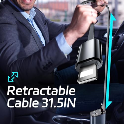 Image of GadgetBite VOLT Car Charger 120 Watt 4 in 1 Charger with Retractable Cables & Dual Ports Type C cable and Lightning cable Super Fast Charger Compatible With iPhone 17 to 11 Pro Max Android iPad - Blue