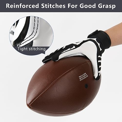 RSPGO Kids Football Gloves Youth Enhanced Grip Silicone Wide Receiver Gloves,Sporty Black M/L - Thumbnail 3