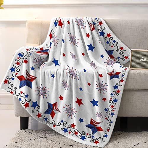 Patriotic Blanket 4Th Of July American Flag Stars Flannel Super Soft Breathable Throw Blankets Freedom Fireworks Warm Cozy Bedspread Decorative For Sofa Couch Chair Bedroom All Seasons Use 40" X 50" #TOP3