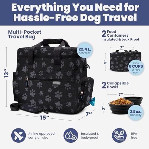 Image of Rubyloo Original Doggy Bag Dog Travel Bag for Supplies with Travel Bowls