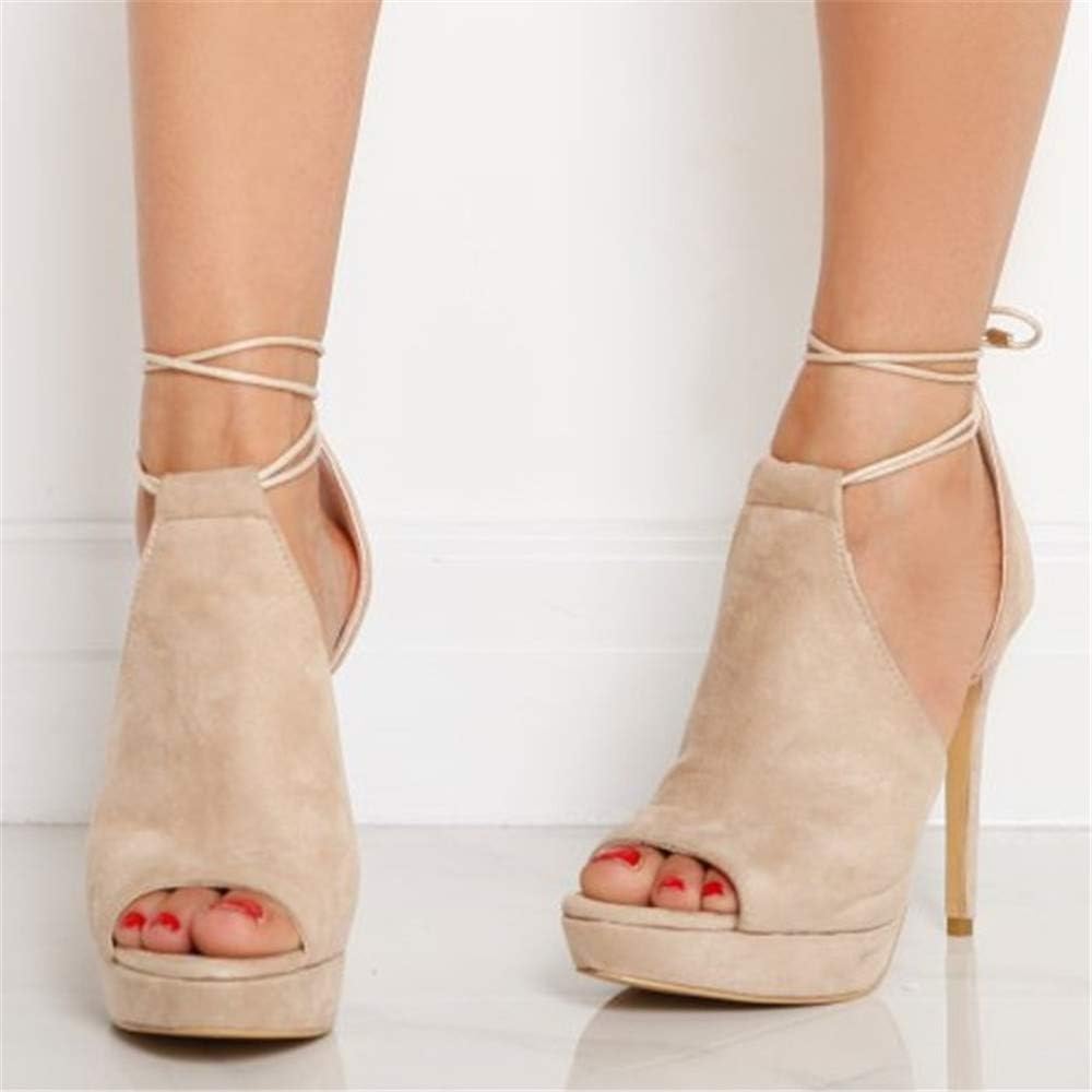 Womens Peep Toe Platform Heels Sexy Sandals Strappy Lace Up Tie Stilettos Dress Pumps Shoes - Image 2