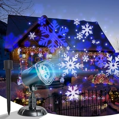 Vanthylit Christmas Projector Lights Outdoor, White Blue Snowflakes Projection Outside, Waterproof LED Landscape Christmas Light for Window Yard House Party Xmas Indoor Decor