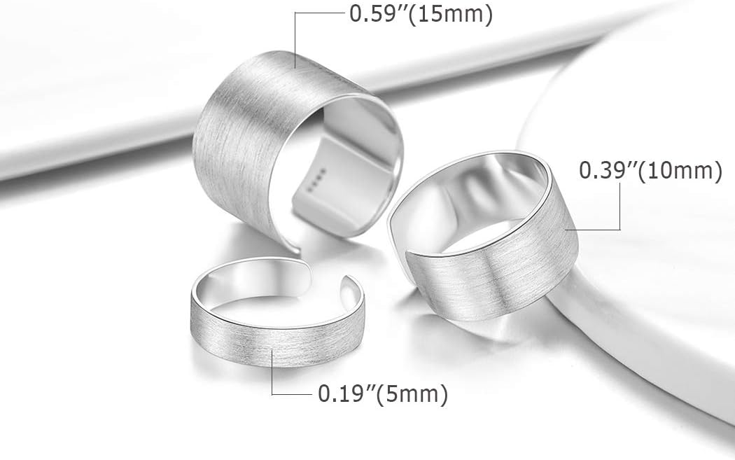 PROSTEEL 925 Sterling Silver Ring, Flat Plain Wide Band Ring Adjustable, Mens Womens Jewelry