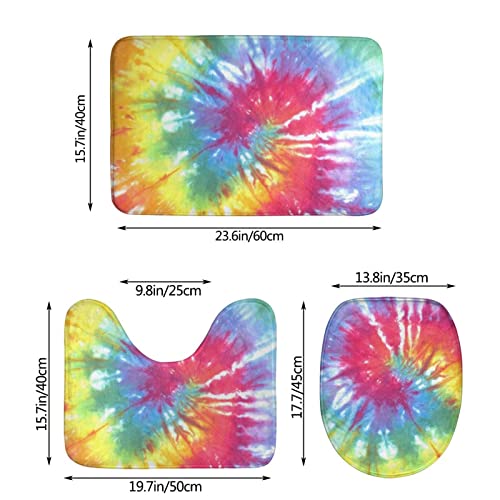 DIRYKILP Badematte + Konturmatte + Toilettendeckelbezug, Regenbogen Batikfärbung 3 Stück Badematte Set, mit rutschfester Klebeunterseite – Bild 4
