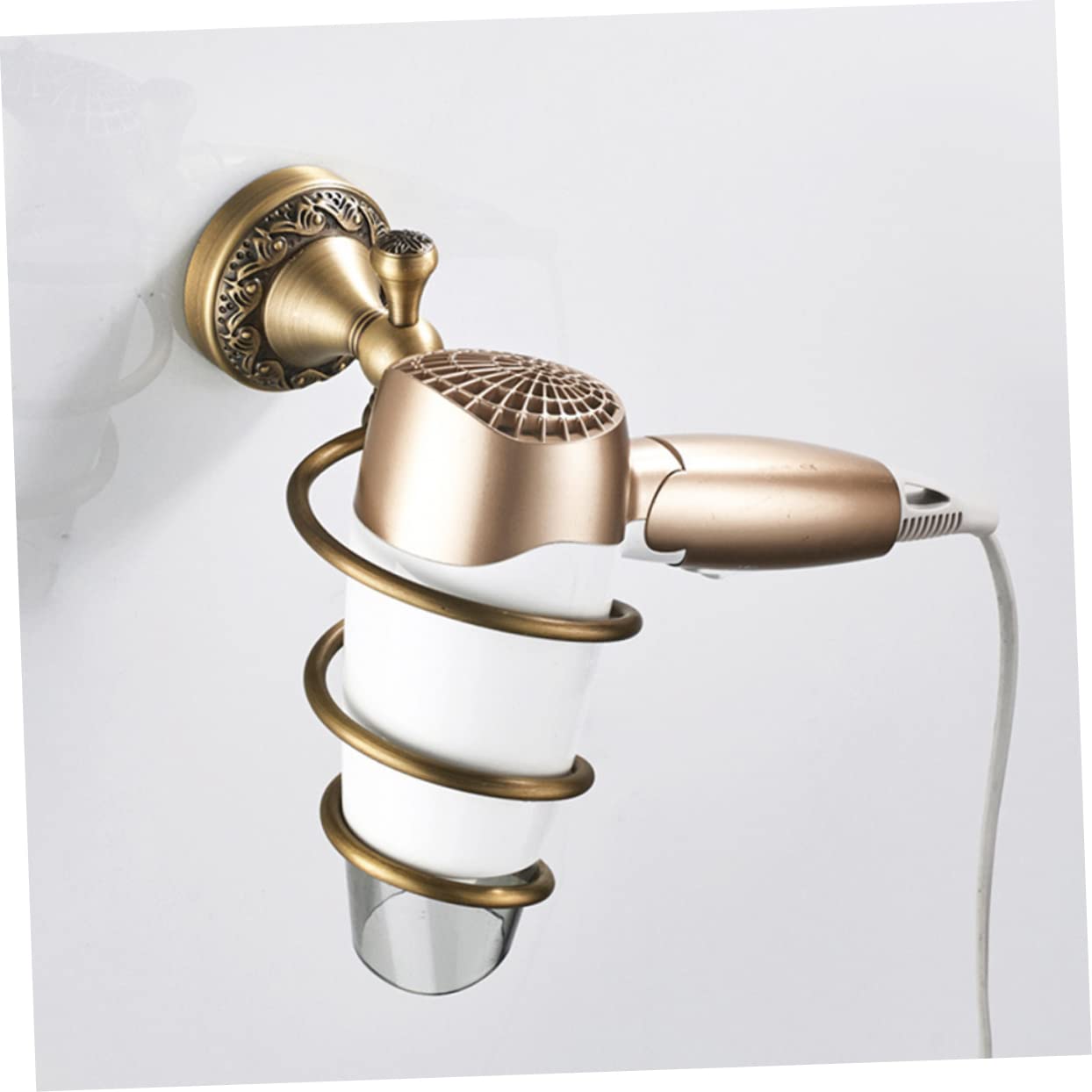 Beavorty Porta Asciugacapelli Design a Spirale da Muro in Rame e Acciaio Inossidabile Protezione Antigraffio Organizer Bagno per Asciugacapelli per Bagno Domestico