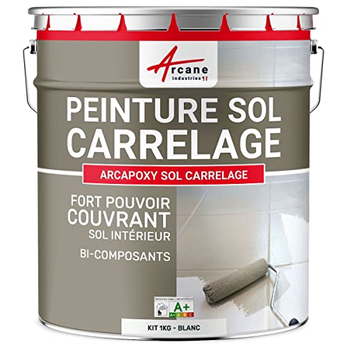 ARCANE INDUSTRIES Peinture carrelage Sol, résine pour recouvrir faïence et Carreaux : Arcapoxy Sol carrelage - 1 kg (jusqu'à 5 m² en 2 Couches) Blanc - RAL...