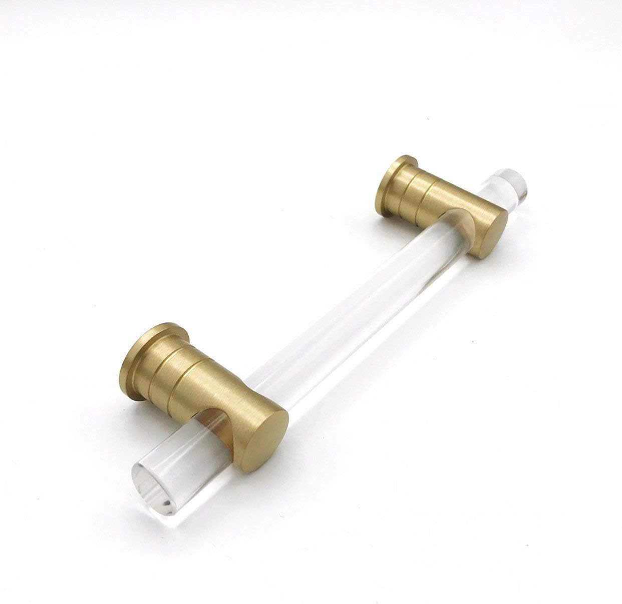 Lucite and Satin Brass Drawer Pull Forge Hardware (4" Pull)