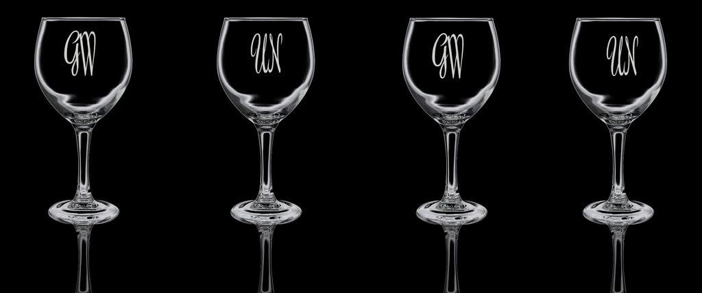 Monogram, Personalised with Your Initials Set of 4 Gin Glasses. Balloon Gin Glasses