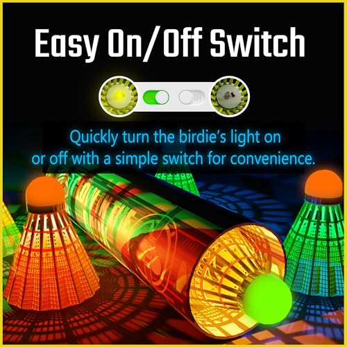 Image of EAGLES Glow in The Dark Badminton Shuttlecocks - 5 or 10 Pack Lighting Birdies, LED or 360 Glow Birdie Balls for Badminton Set Light Up Birdies